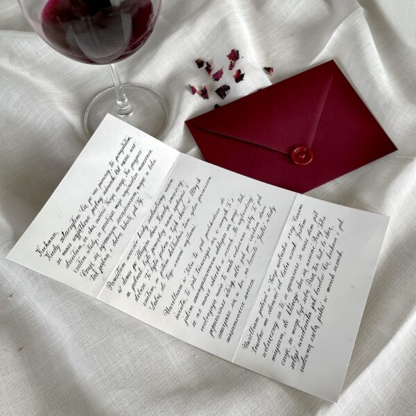 list miłosny kaligrafowany na zamówienie