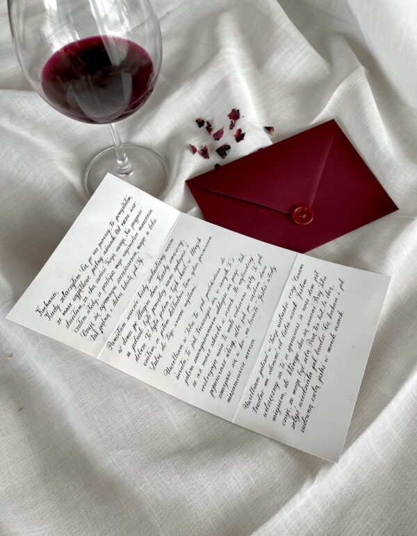 list miłosny kaligrafowany na zamówienie